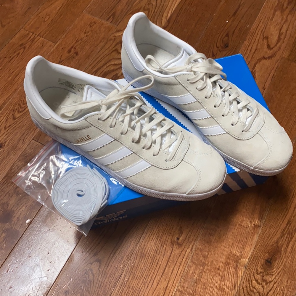 Adidas women’s gazelle cream colored suede sneaker